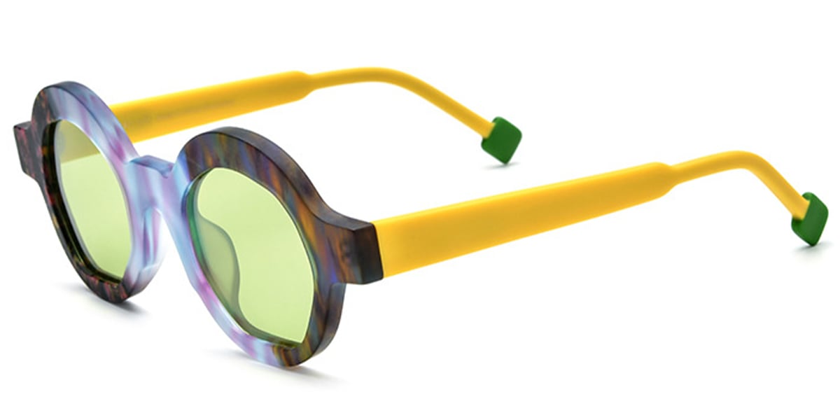 Acetate Round Sunglasses pattern-blue+blue_polarized