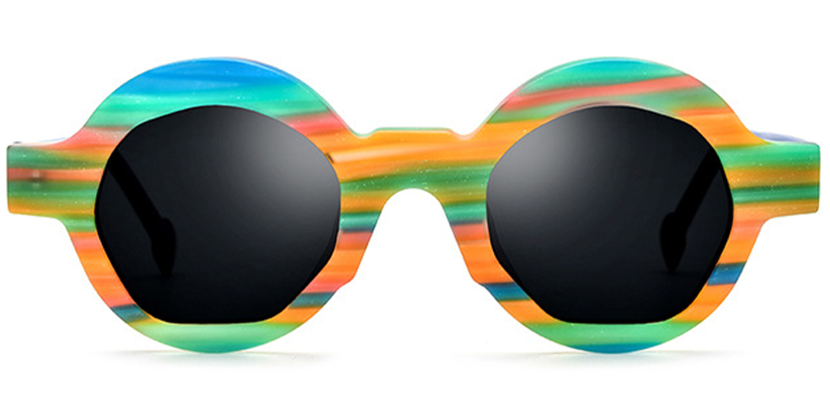 Acetate Round Sunglasses multicolor+dark_grey_polarized