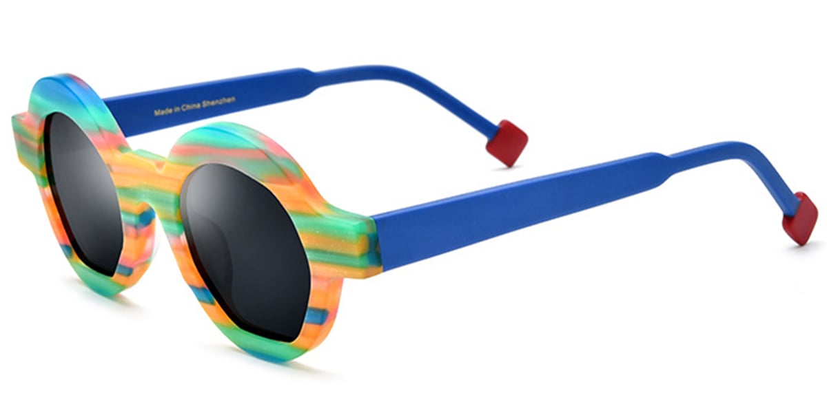 Acetate Round Sunglasses multicolor+dark_grey_polarized