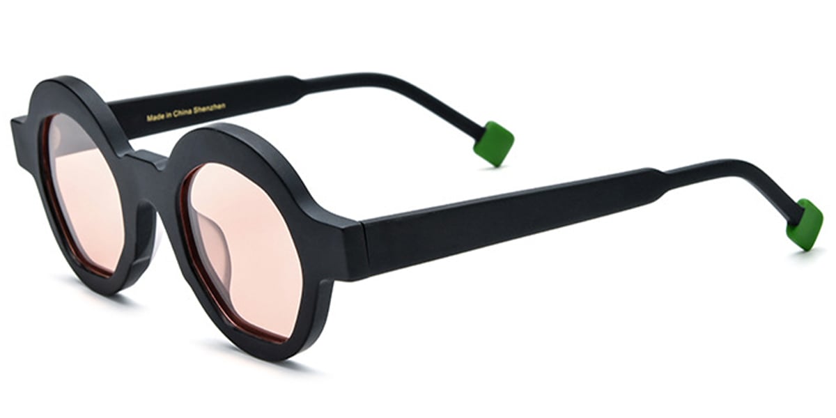 Acetate Round Sunglasses black+rose_polarized