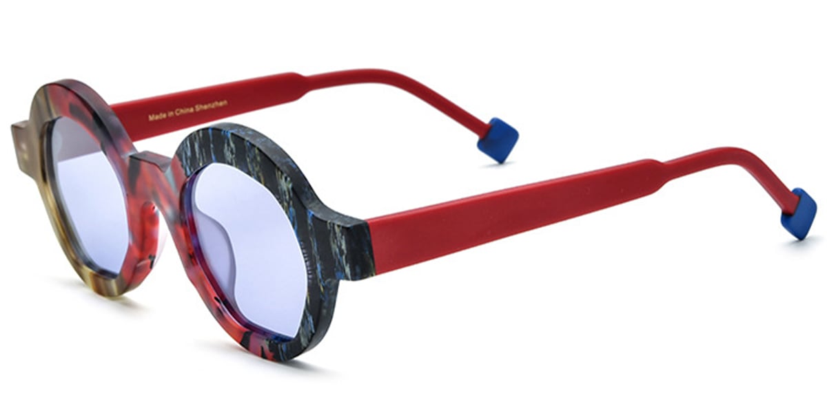 Acetate Round Sunglasses pattern-red+purple_polarized