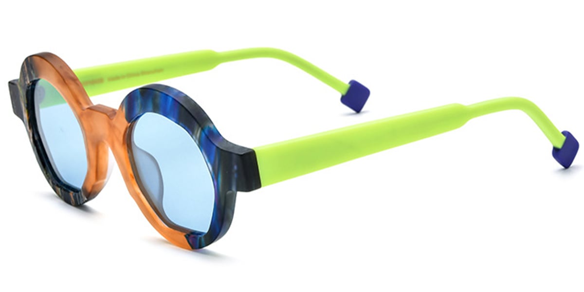 Acetate Round Sunglasses pattern-orange+blue_polarized