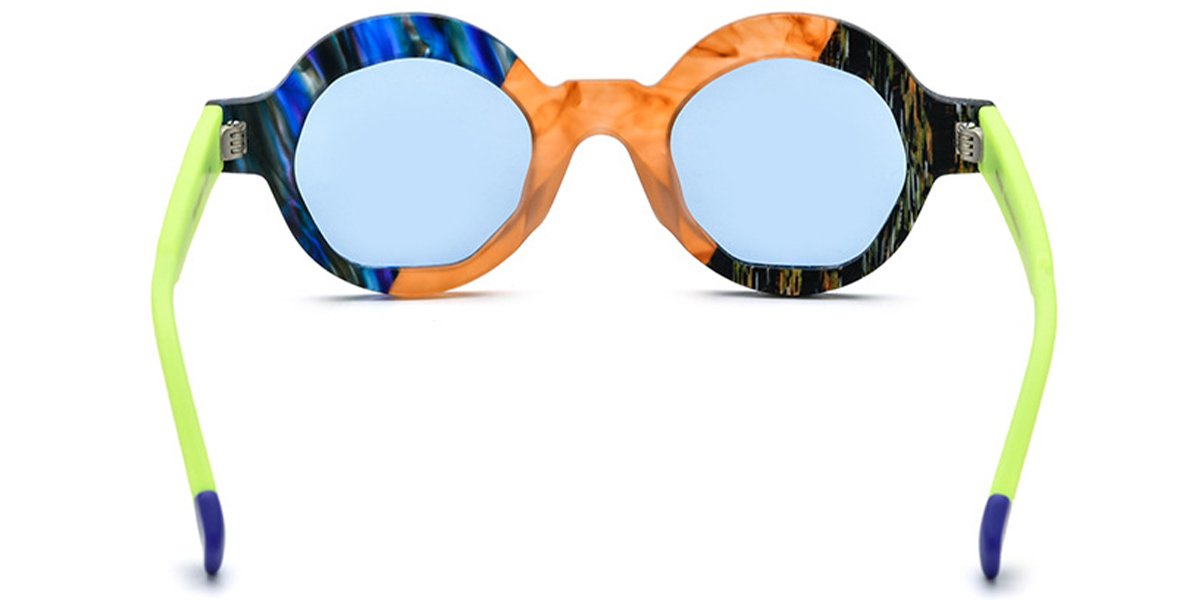 Acetate Round Sunglasses pattern-orange+blue_polarized