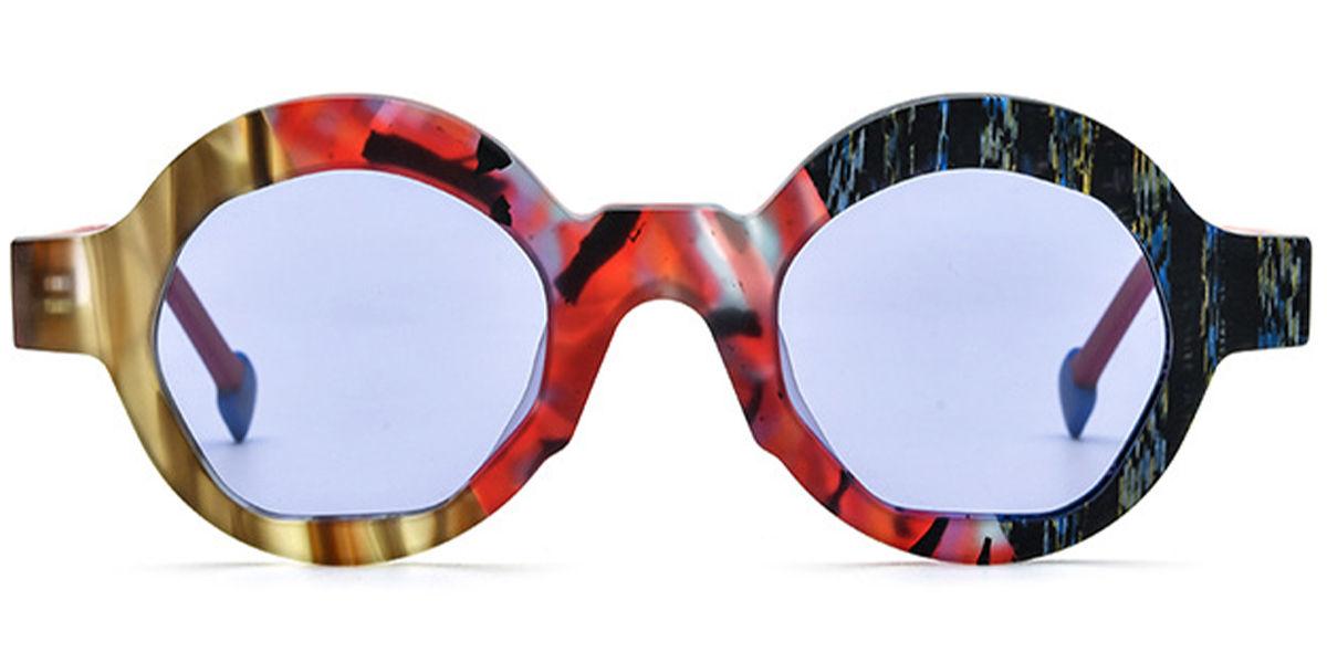 Acetate Round Sunglasses pattern-red+purple_polarized