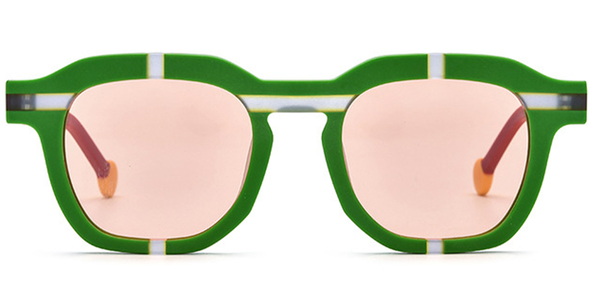 Acetate Square Sunglasses pattern-green+rose_polarized