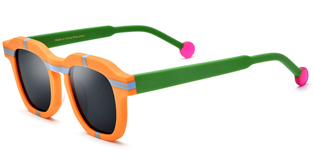 Acetate Square Sunglasses pattern-orange+dark_grey_polarized