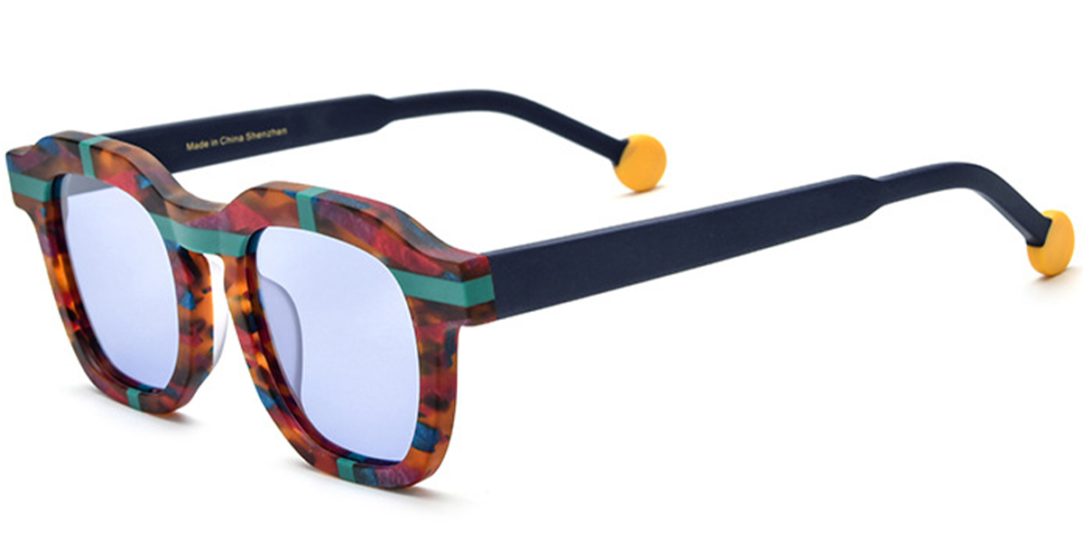Acetate Square Sunglasses pattern-brown+purple_polarized