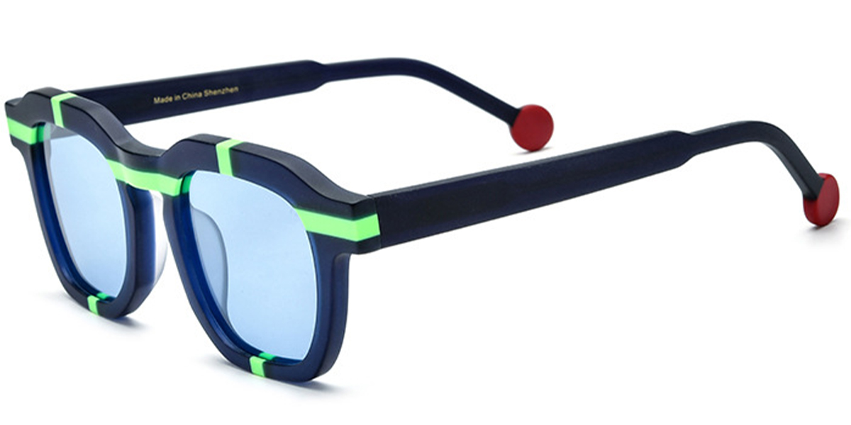 Acetate Square Sunglasses pattern-blue+blue_polarized