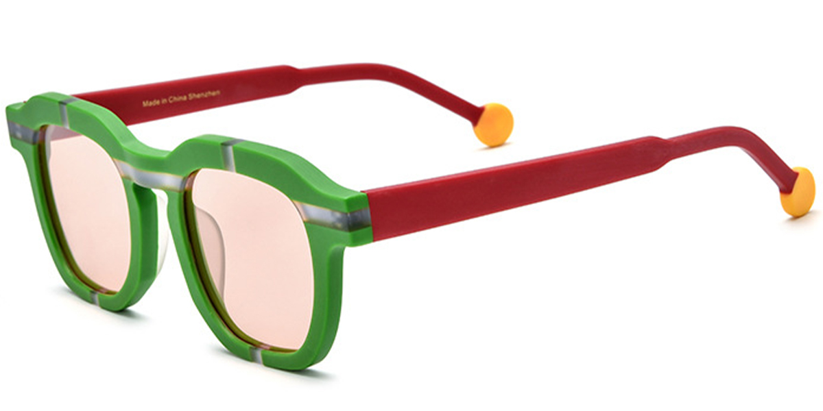 Acetate Square Sunglasses pattern-green+rose_polarized