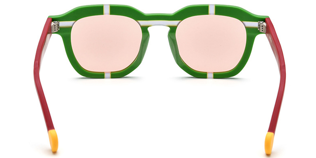 Acetate Square Sunglasses pattern-green+rose_polarized