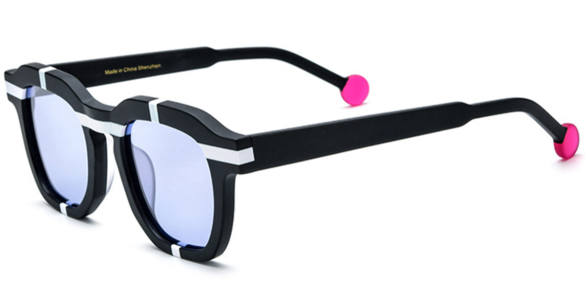 Acetate Square Sunglasses pattern-black+purple_polarized