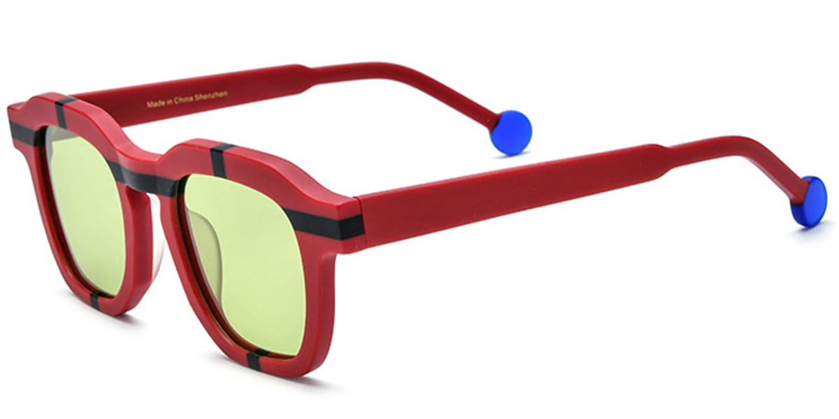 Acetate Square Sunglasses pattern-red+green_polarized