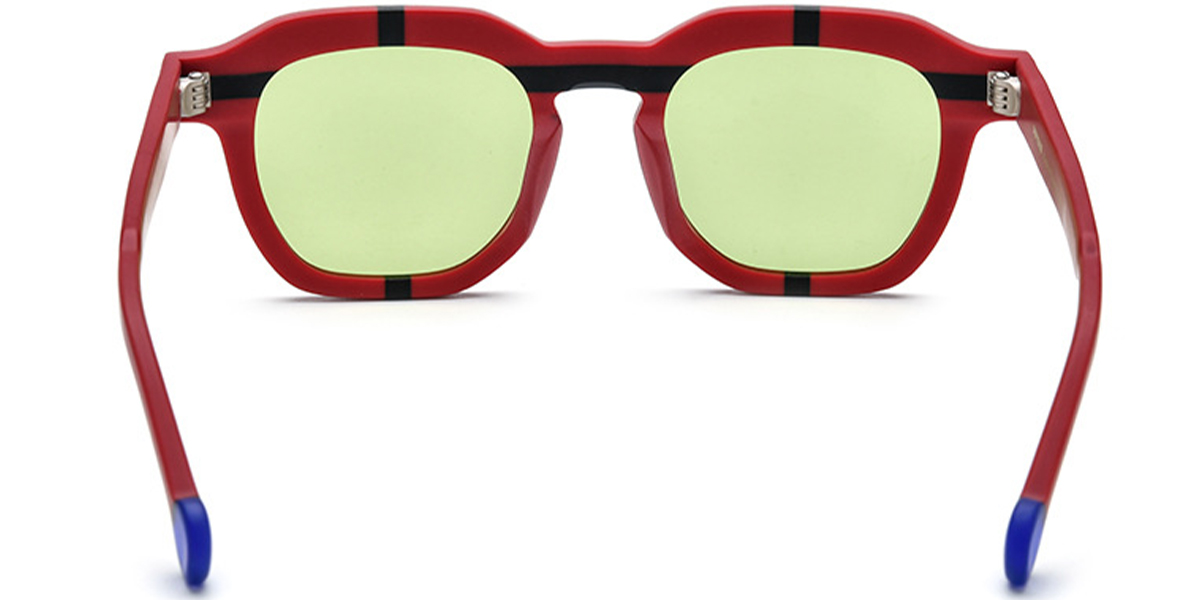 Acetate Square Sunglasses pattern-red+green_polarized