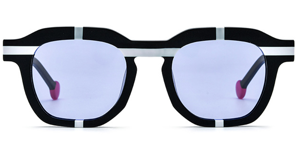 Acetate Square Sunglasses pattern-black+purple_polarized