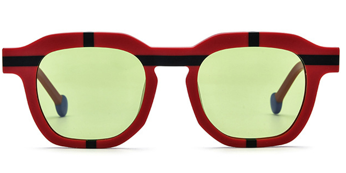 Acetate Square Sunglasses pattern-red+green_polarized