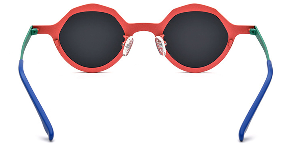 Titanium Geometric Sunglasses pattern-red+dark_grey_polarized