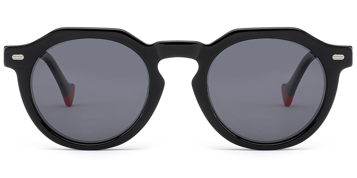 Acetate Oval Sunglasses black+dark_grey_polarized