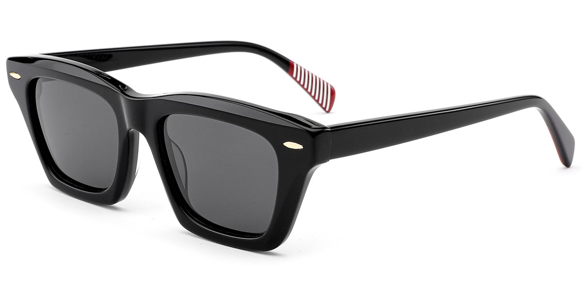 Acetate Square Sunglasses black+dark_grey_polarized