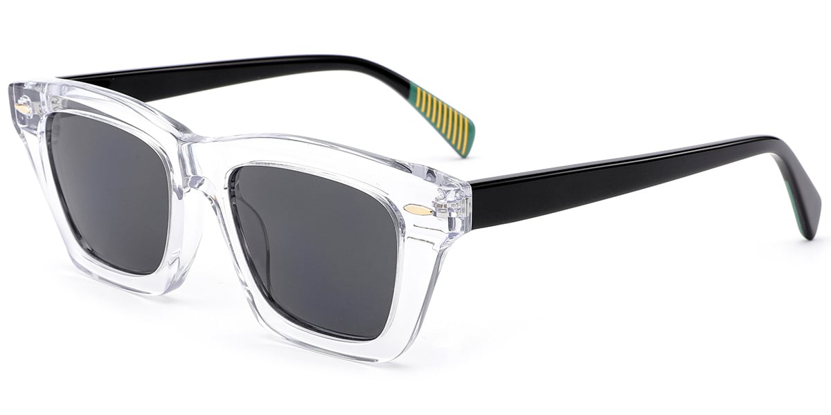 Acetate Square Sunglasses translucent-white+dark_grey_polarized