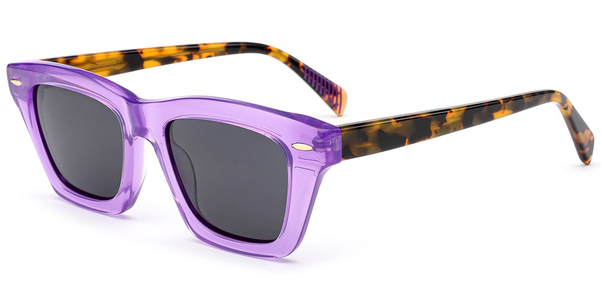 Acetate Square Sunglasses translucent-purple+dark_grey_polarized