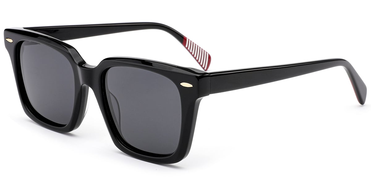 Acetate Square Sunglasses black+dark_grey_polarized