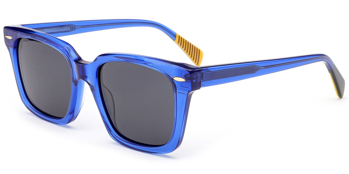 Acetate Square Sunglasses translucent-blue+dark_grey_polarized