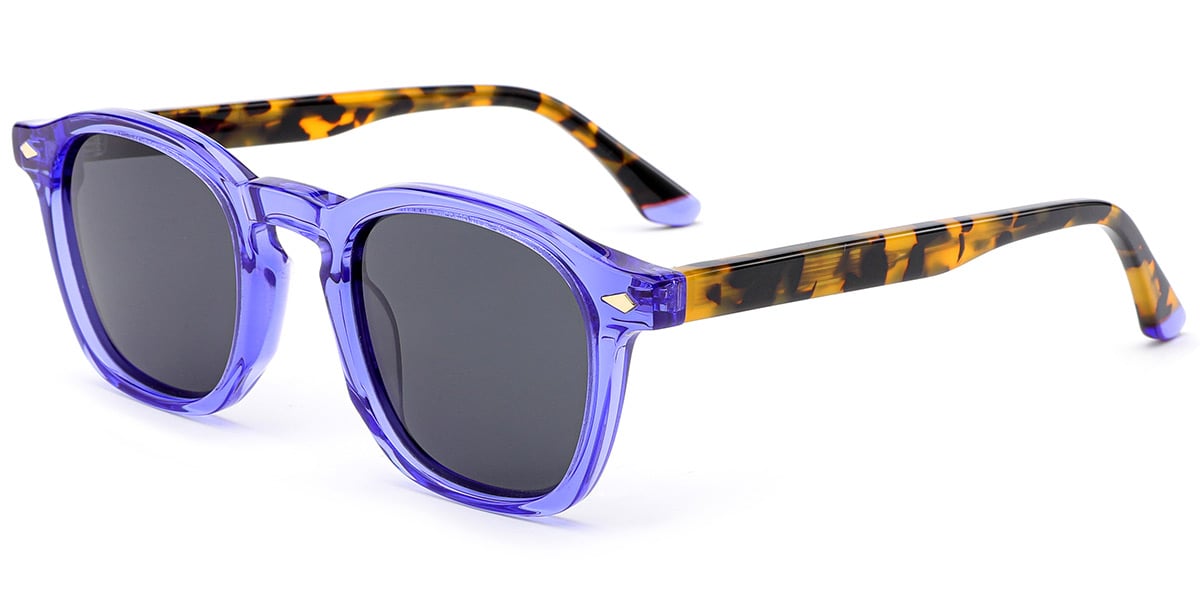 Acetate Square Sunglasses translucent-blue+dark_grey_polarized