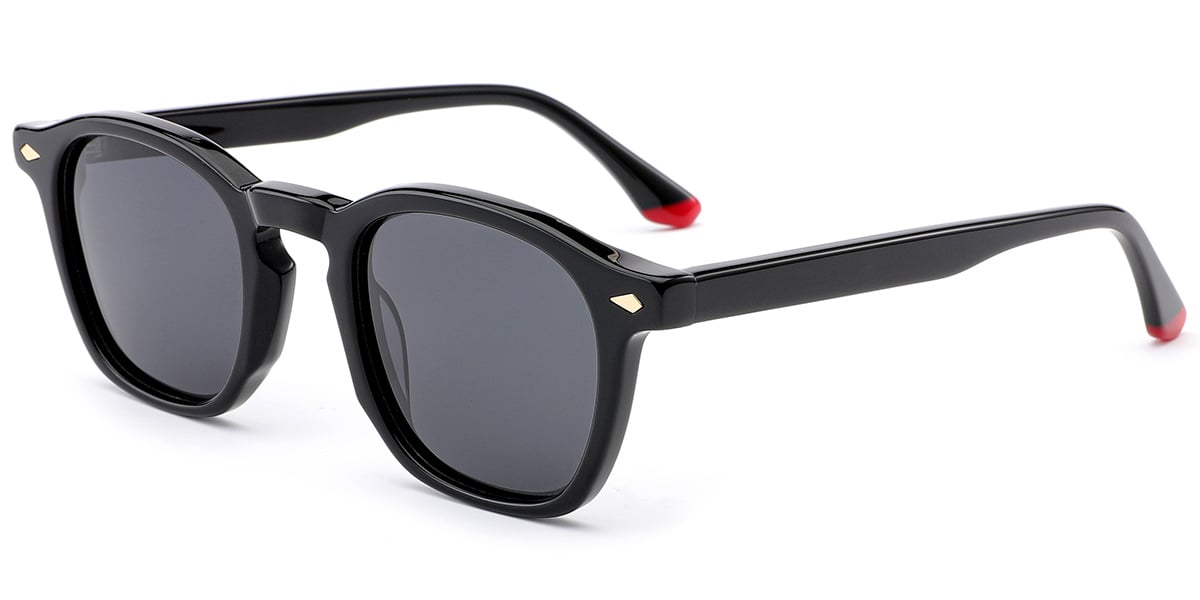 Acetate Square Sunglasses black+dark_grey_polarized