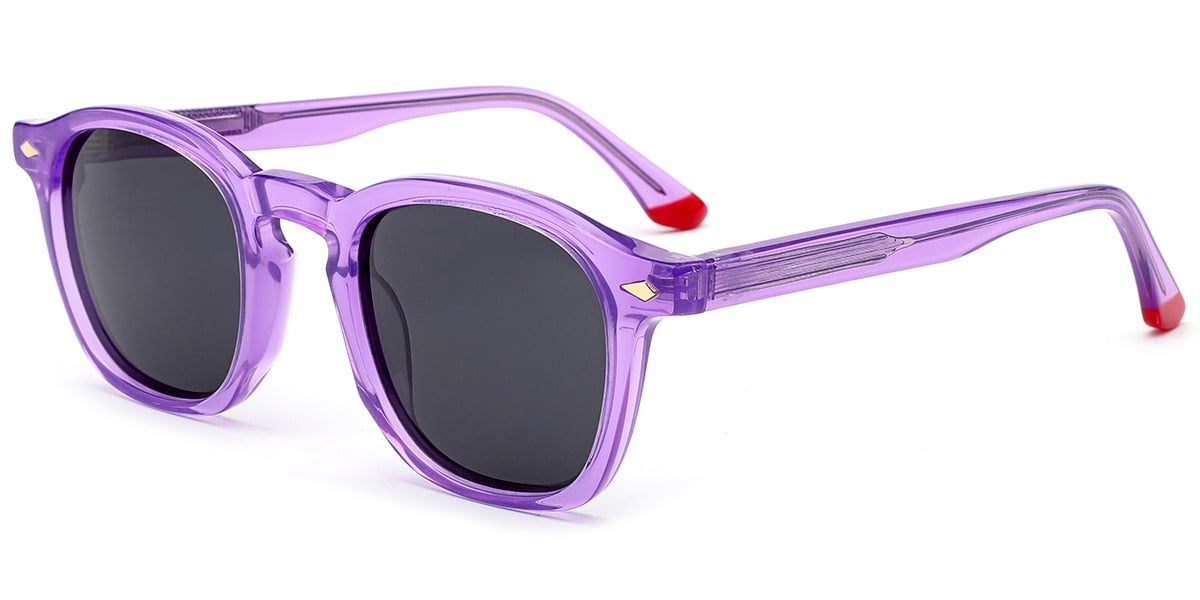 Acetate Square Sunglasses translucent-purple+dark_grey_polarized