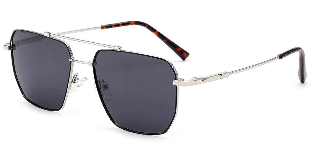 Aviator Sunglasses black-silver+dark_grey_polarized