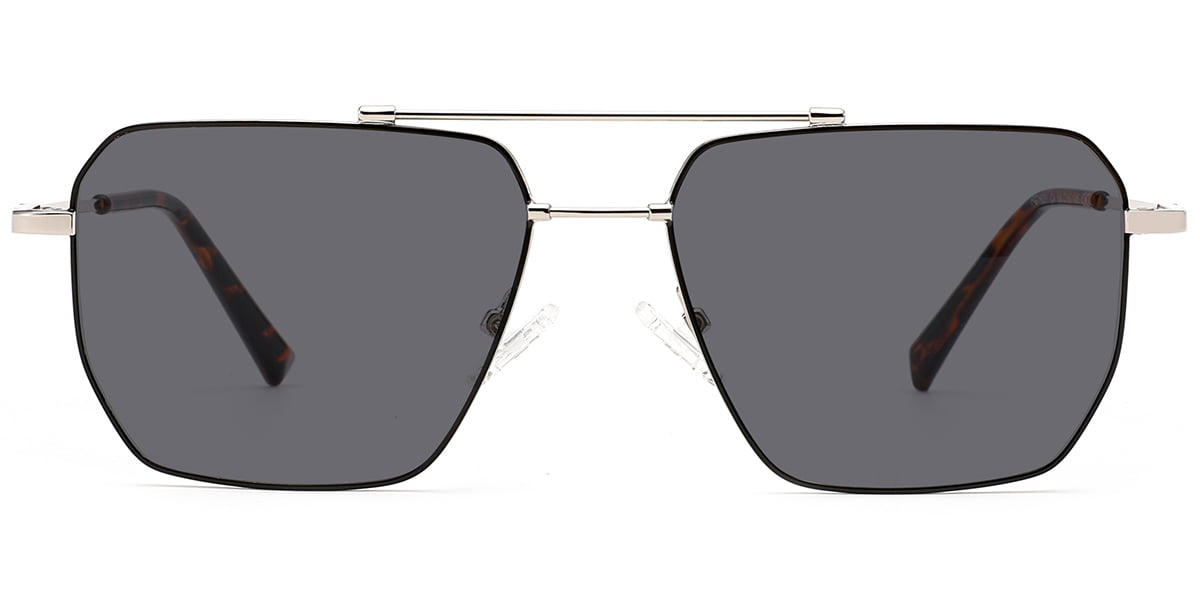 Aviator Sunglasses black-silver+dark_grey_polarized