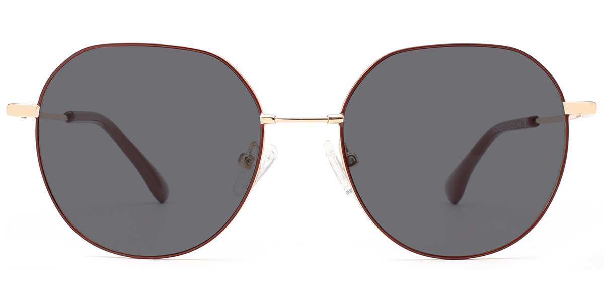 Round Sunglasses rose_gold-red+dark_grey_polarized