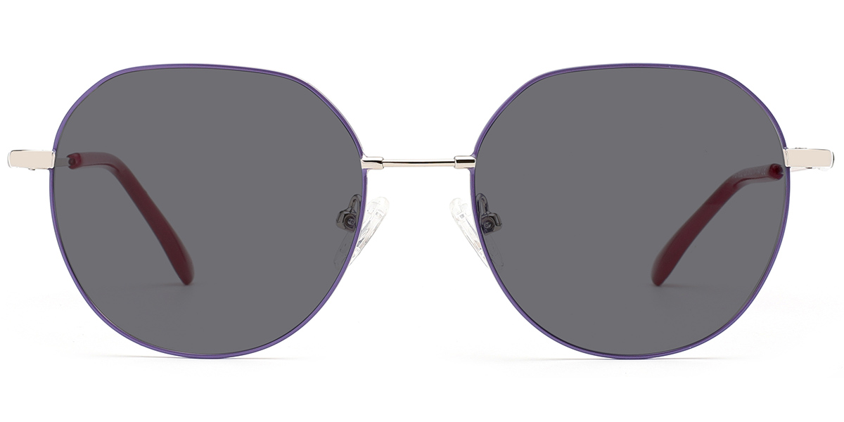 Round Sunglasses silver-purple+dark_grey_polarized