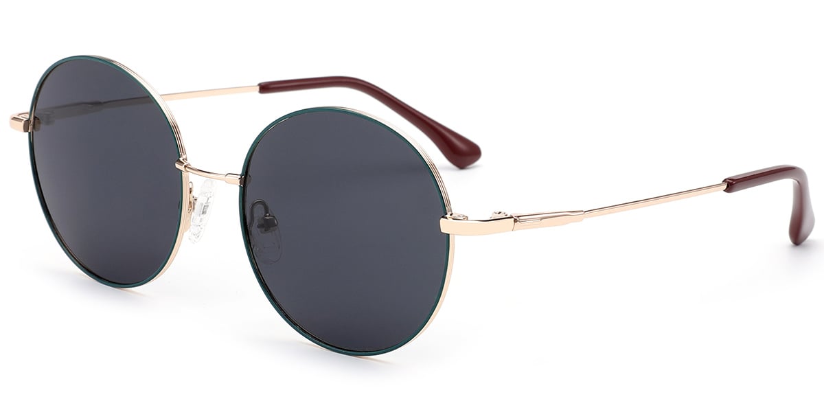 Round Sunglasses rose_gold-green+dark_grey_polarized