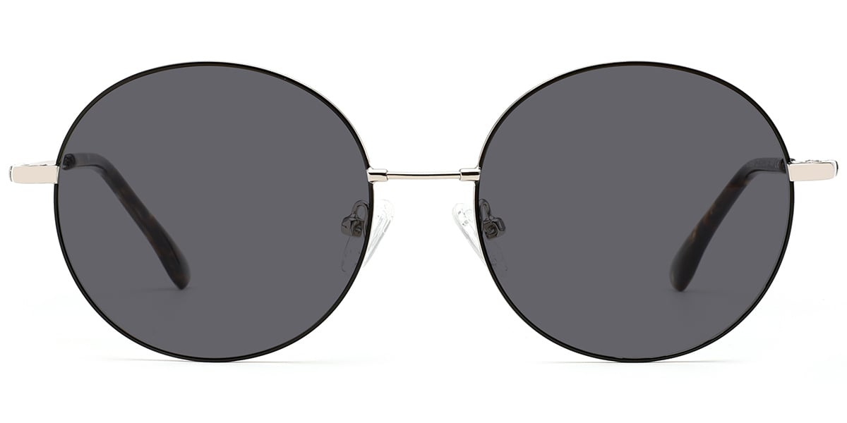 Round Sunglasses black-silver+dark_grey_polarized