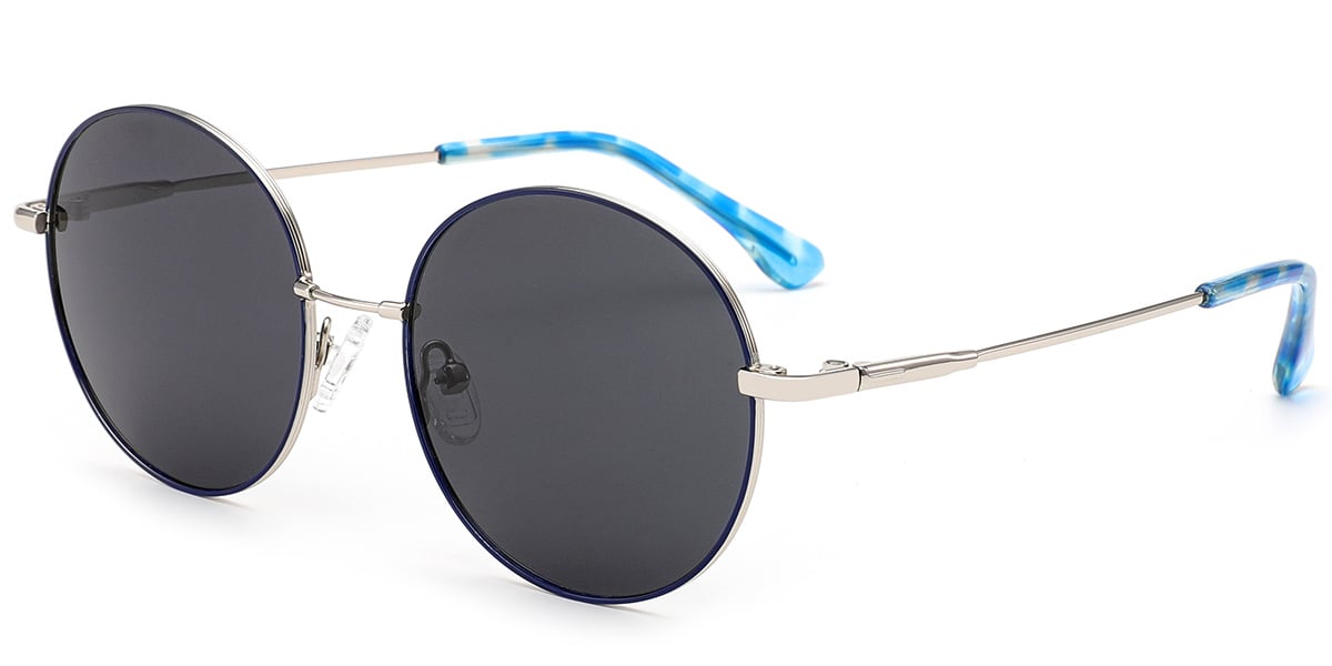 Round Sunglasses silver-blue+dark_grey_polarized