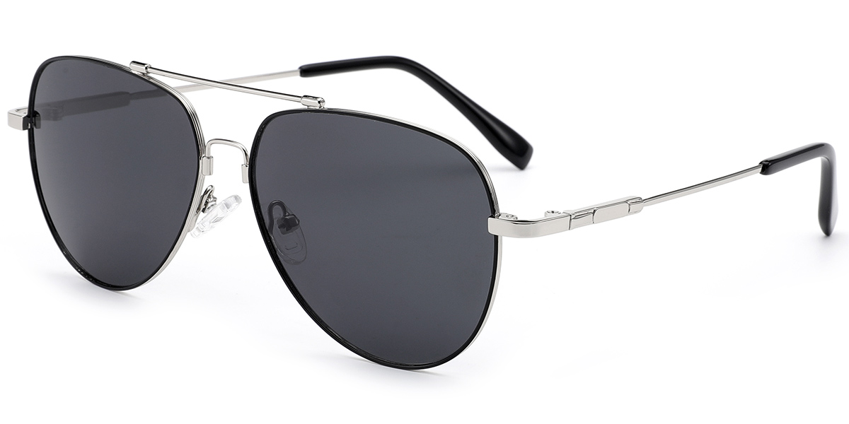 Aviator Sunglasses black-silver+dark_grey_polarized