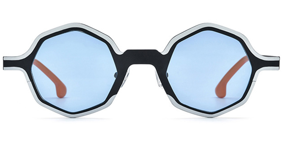 Titanium Geometric Sunglasses pattern-white+blue_polarized