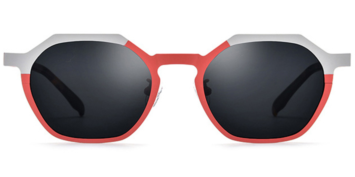 Titanium Geometric Sunglasses pattern-red+dark_grey_polarized