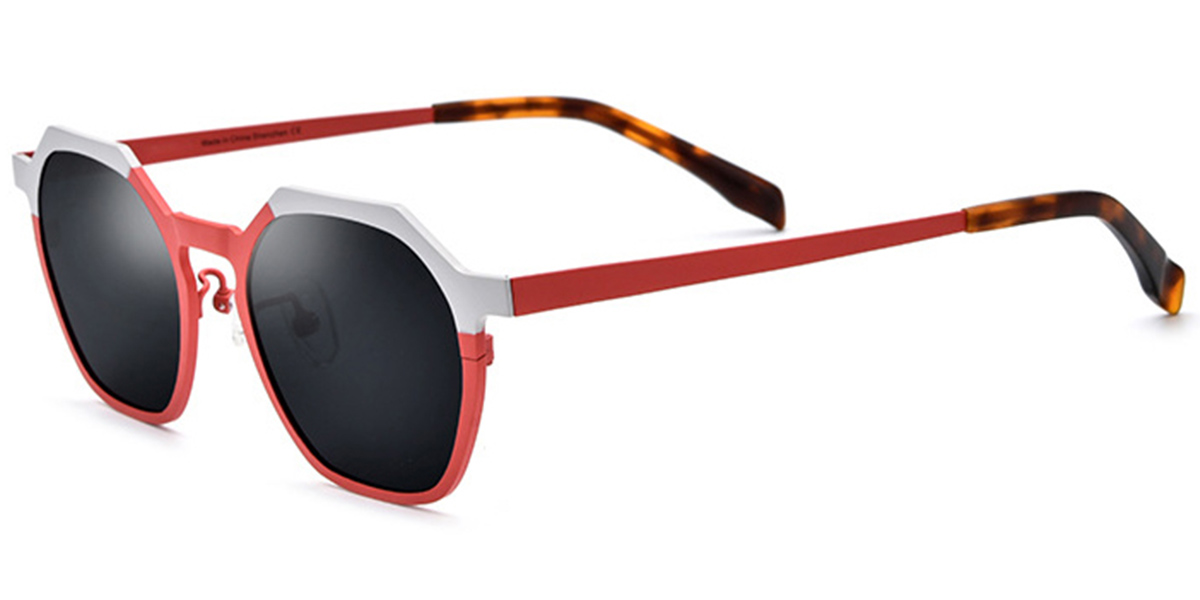 Titanium Geometric Sunglasses pattern-red+dark_grey_polarized