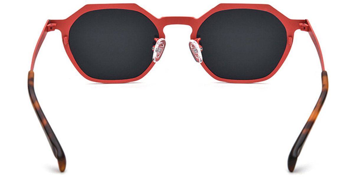 Titanium Geometric Sunglasses pattern-red+dark_grey_polarized