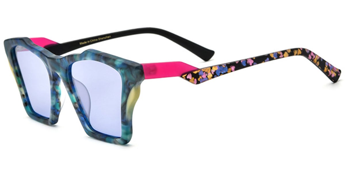 Acetate Geometric Sunglasses pattern-blue+purple_polarized