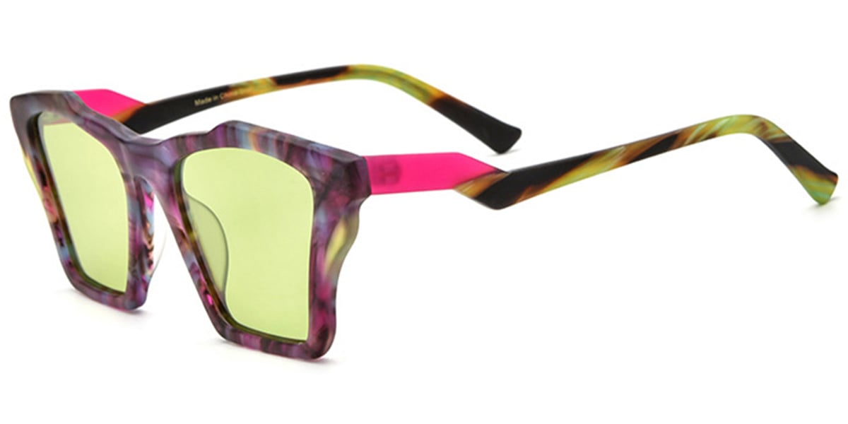 Acetate Geometric Sunglasses pattern-purple+green_polarized