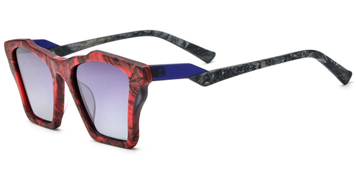 Acetate Geometric Sunglasses pattern-red+gradient_grey_polarized