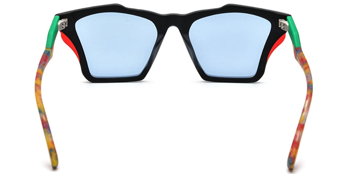 Acetate Geometric Sunglasses pattern-black+blue_polarized