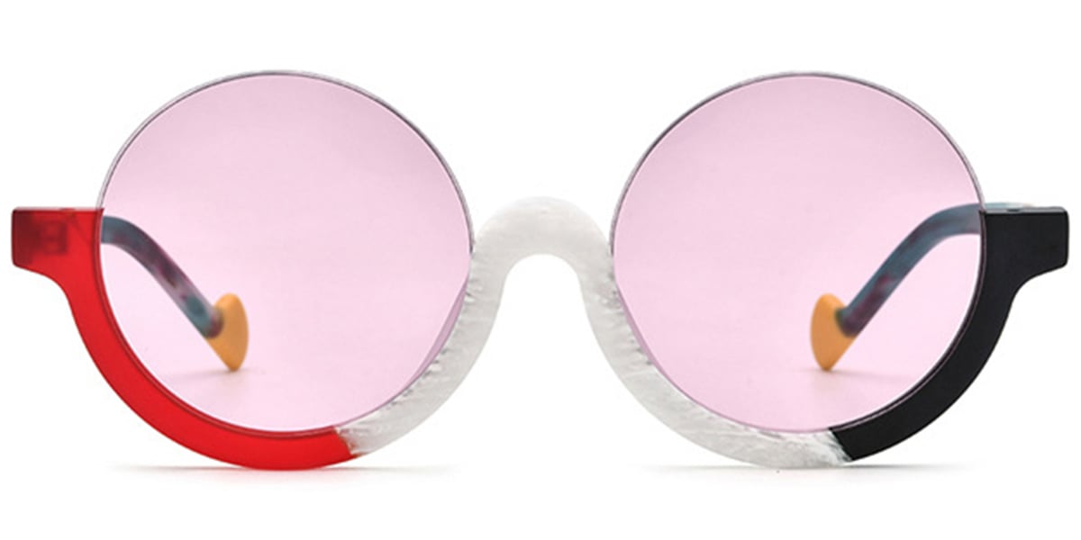 Acetate Round Sunglasses pattern-white+light_purple