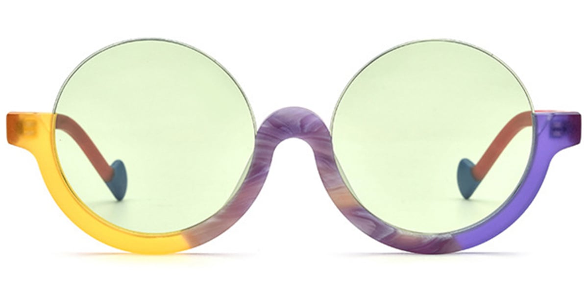 Acetate Round Sunglasses pattern-purple+light_green