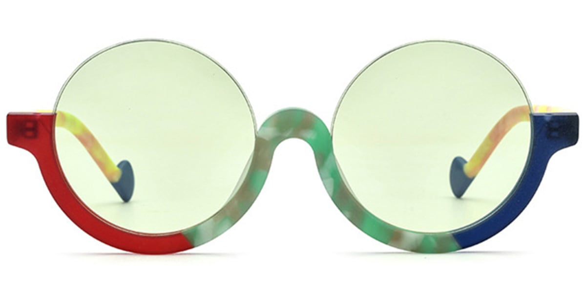 Acetate Round Sunglasses pattern-red+light_green