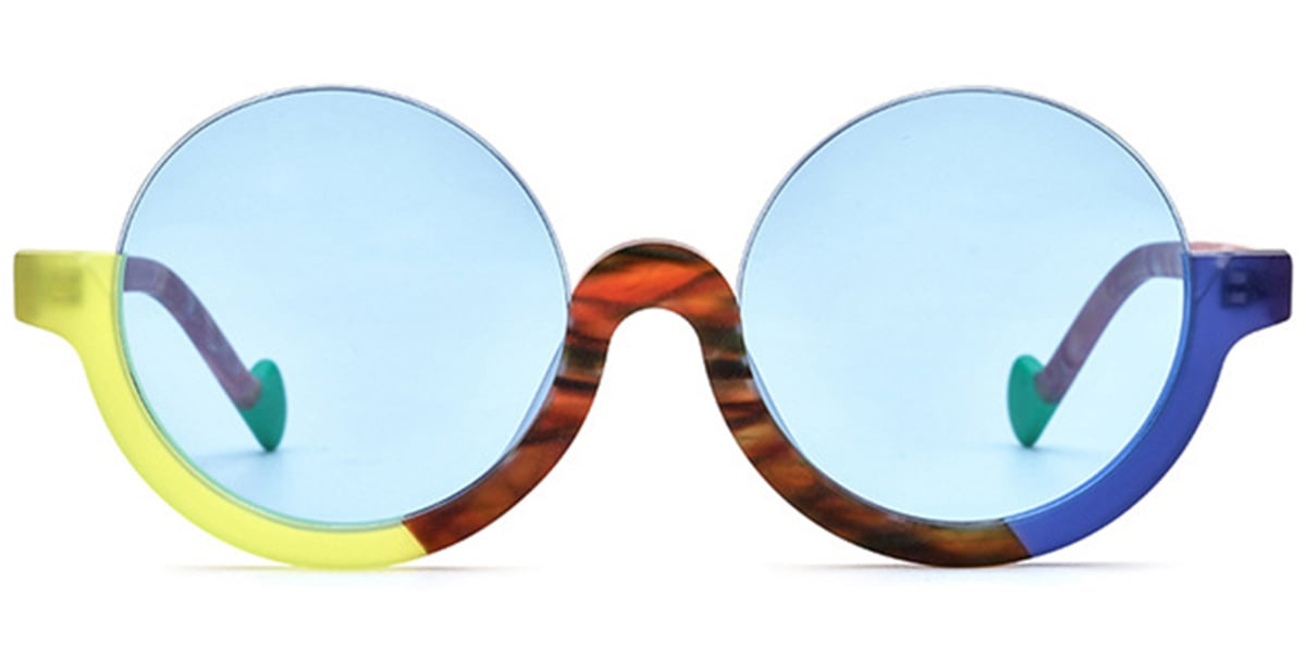 Acetate Round Sunglasses pattern-brown+light_blue