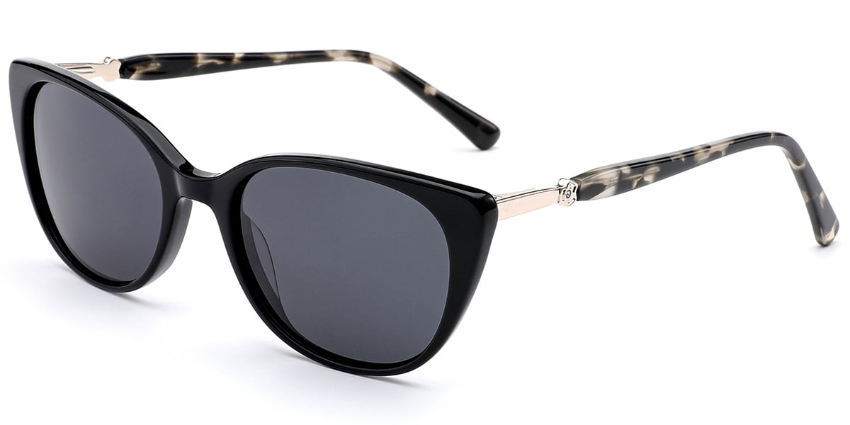 Acetate Cat Eye Sunglasses black+dark_grey_polarized